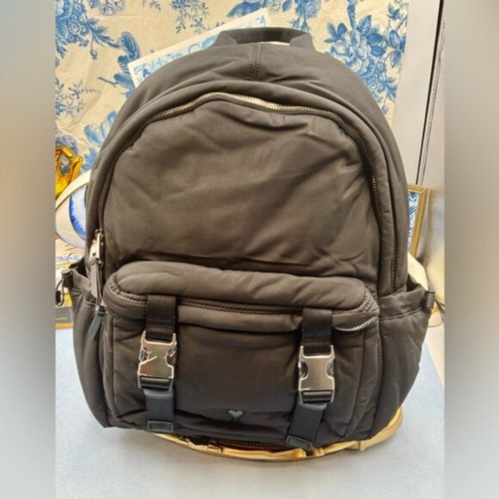 🆕 AMI PARIS 🧿 NWOT Black Ami De Coeur Nylon & Leather Backpack - Picture 4 of 16